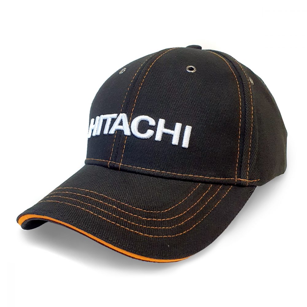 Sort Hitachi caps med orange søm